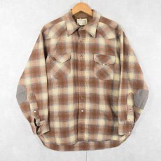 画像1: 70's PENDLETON オンブレーチェック柄 エルボーパッチ付き ウールウエスタンシャツ XL (1)