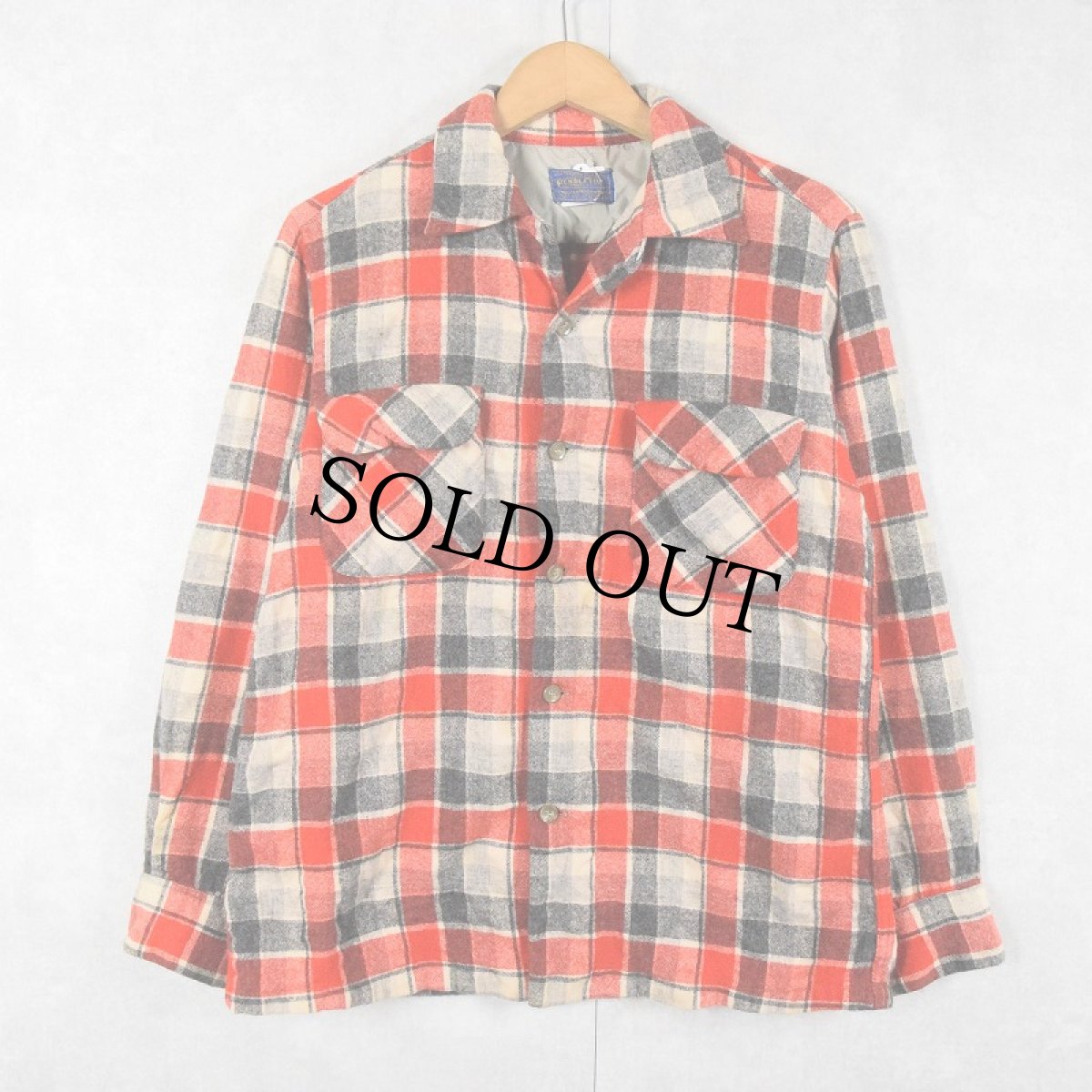 画像1: 50's PENDLETON チェック柄 ウールオープンカラーシャツ M (1)