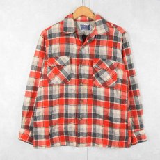 画像1: 50's PENDLETON チェック柄 ウールオープンカラーシャツ M (1)