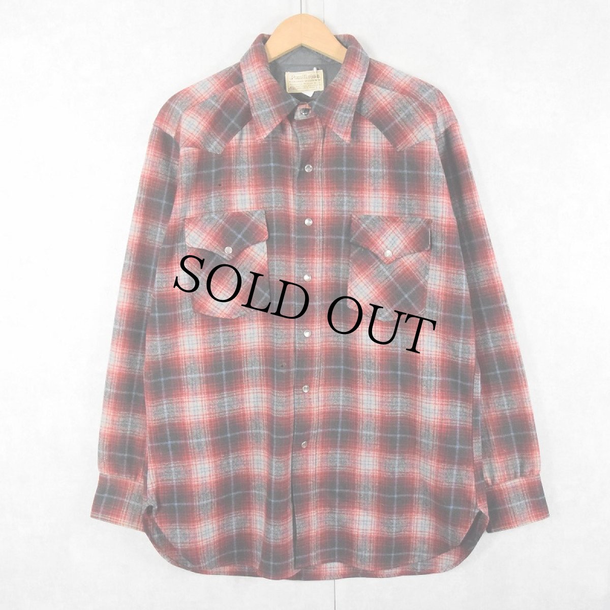 画像1: 70's PENDLETON オンブレーチェック柄 ウールウエスタンシャツ L (1)