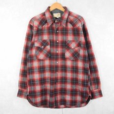 画像1: 70's PENDLETON オンブレーチェック柄 ウールウエスタンシャツ L (1)
