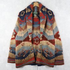 画像1: 80〜90's Ralph Lauren COUNTRY ネイティブ柄 ショールカラー コットンニットガウン L (1)