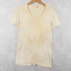 画像1: 70's Hanes USA製 無地VネックTシャツ M (1)