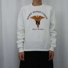 画像2: 90's USA製 "ARMY NURSE CORPS" プリントラグランスウェット L (2)
