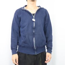 画像2: 70〜80's 裏サーマル 無地スウェットジップパーカー NAVY (2)