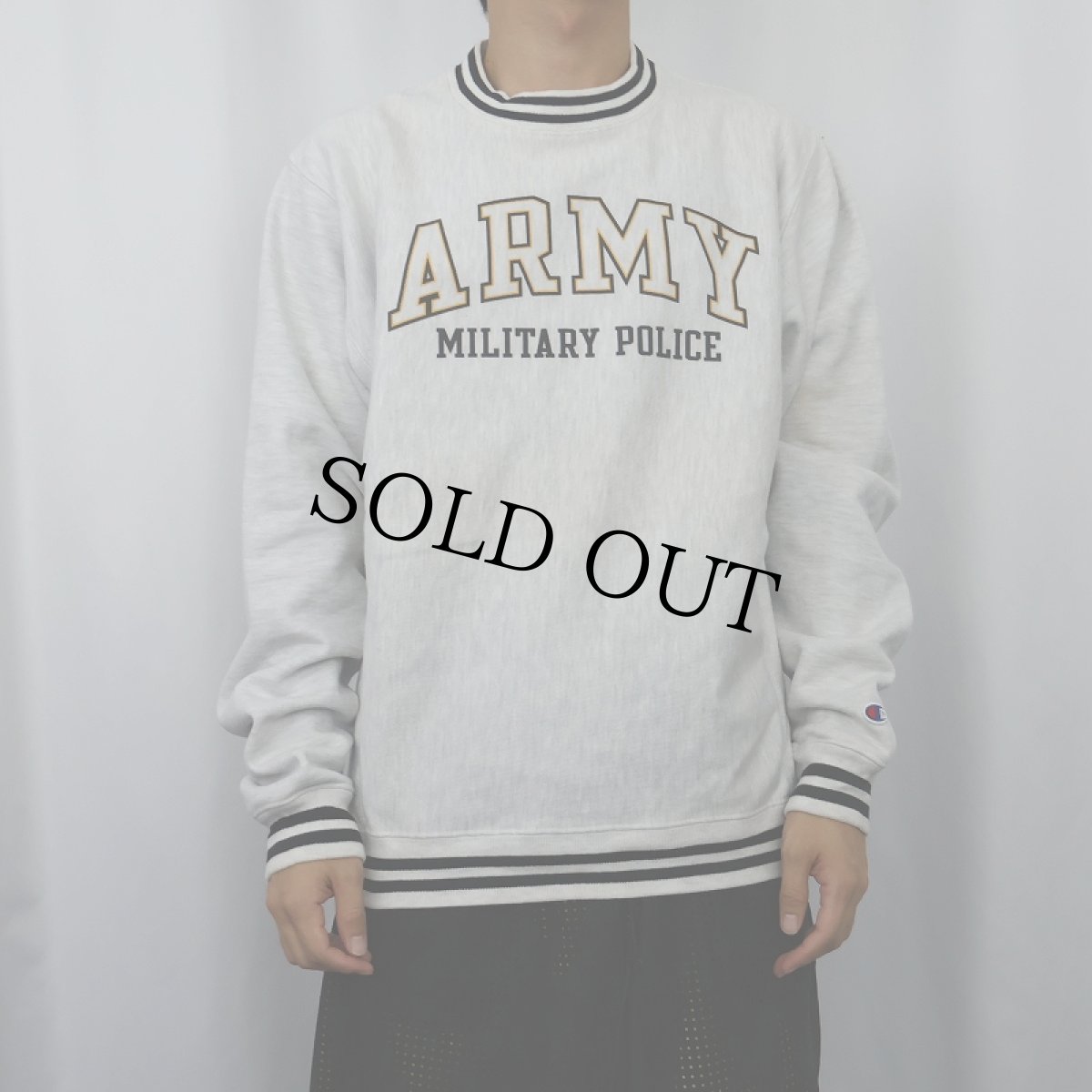 画像2: Champion REVERSE WEAVE "ARMY" リブボーダー プリントスウェット S (2)