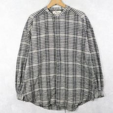 画像1: 80〜90's Pavo NEPAL製 チェック柄織り バンドカラー コットンシャツ XXL (1)