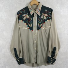 画像1: 70's H BAR C 刺繍デザイン ウエスタンシャツ L (1)