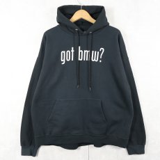 画像1: "got bmw?" 広告パロディ プリントスウェットフーディー BLACK L (1)