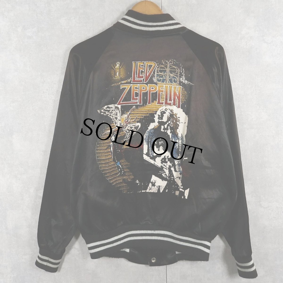 画像1: 80's〜 LED ZEPPELIN CANADA製 ロックバンドプリント サテンスタジャン BLACK M (1)