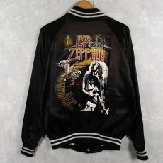 画像1: 80's〜 LED ZEPPELIN CANADA製 ロックバンドプリント サテンスタジャン BLACK M (1)