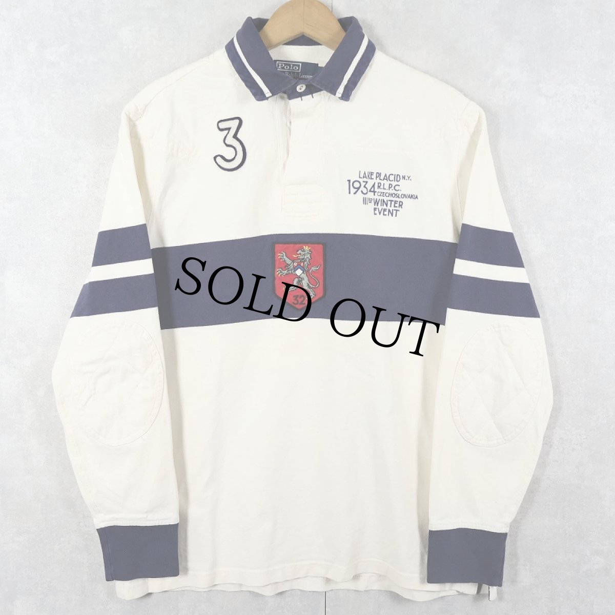 画像1: POLO Ralph Lauren エルボーパッチ付き ラガーシャツ M (1)