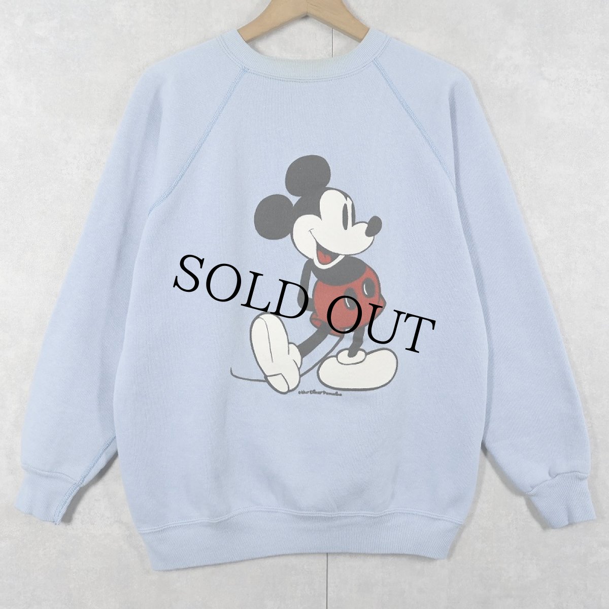 画像1: 90's Disney MICKEY MOUSE USA製 白靴ミッキー キャラクタープリントラグランスウェット L (1)