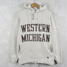 画像1: 90’s RUSSELL ATHLETIC USA製 REVERSE WEAVE TYPE "WESTERN MICHIGAN" スナップボタン&ポケット付き プリントスウェットフーディー M (1)