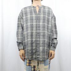 画像2: 80〜90's Pavo NEPAL製 チェック柄織り バンドカラー コットンシャツ XXL (2)