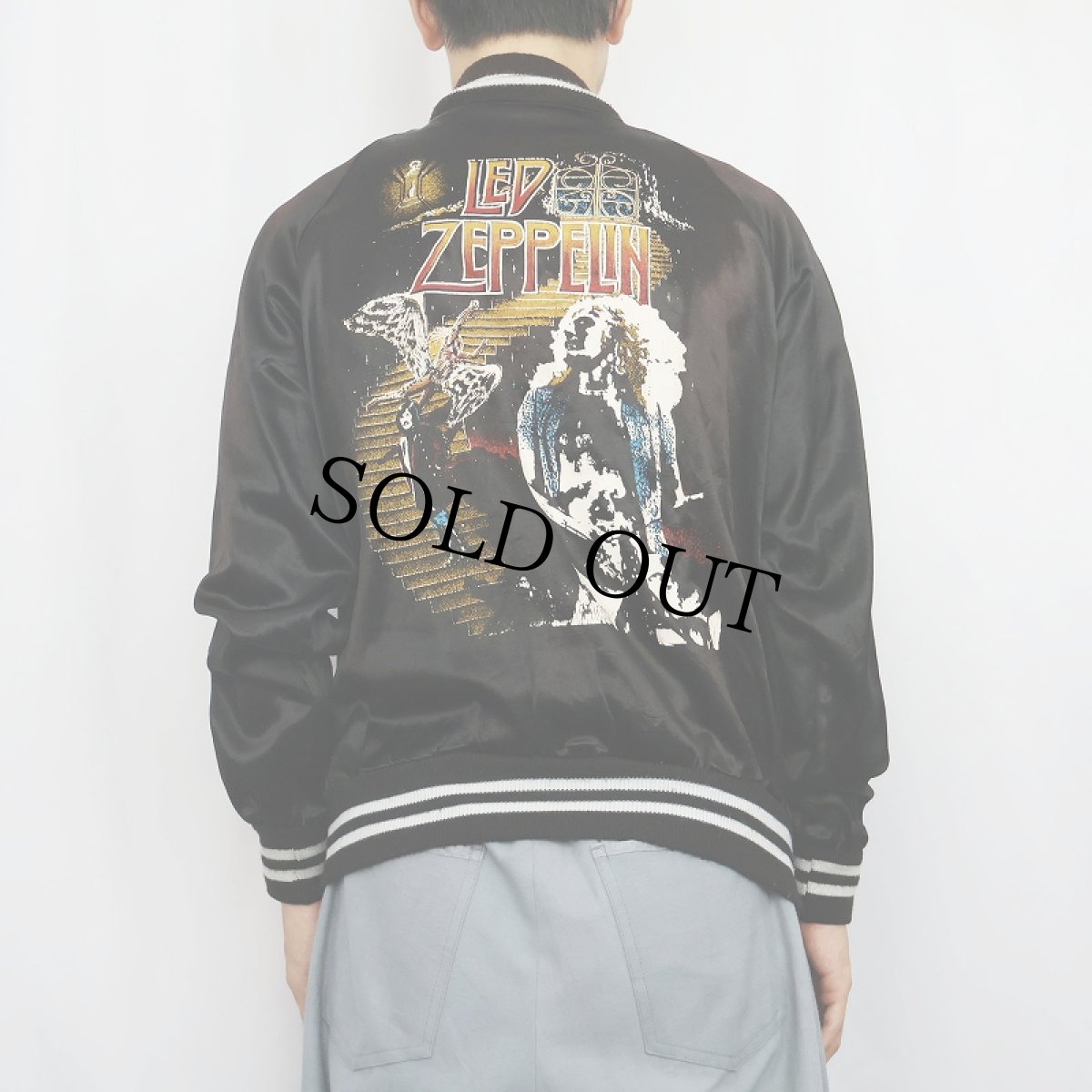 画像3: 80's〜 LED ZEPPELIN CANADA製 ロックバンドプリント サテンスタジャン BLACK M (3)