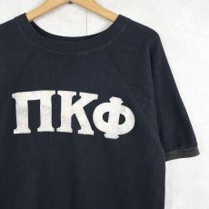 画像1: 60's HANES SPORT "ΠKΦ" フロッキープリント 半袖ラグランスウェット BLACK XL (1)