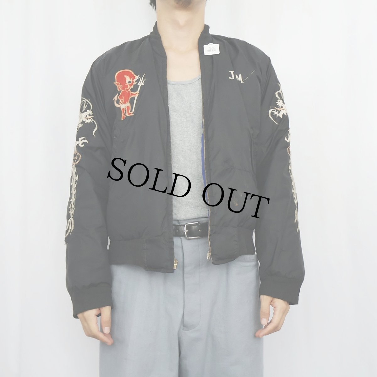 画像5: 60's "KOREA 68 69" 龍×鷹×虎×デビル スーベニアジャケット BLACK × BLUE (5)