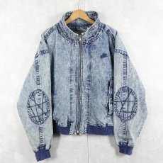 画像1: 90's NIKE CHALLENGE COURT ロゴ刺繍 エルボーパッチ付き ケミカルウォッシュ デニムジップジャケット L (1)