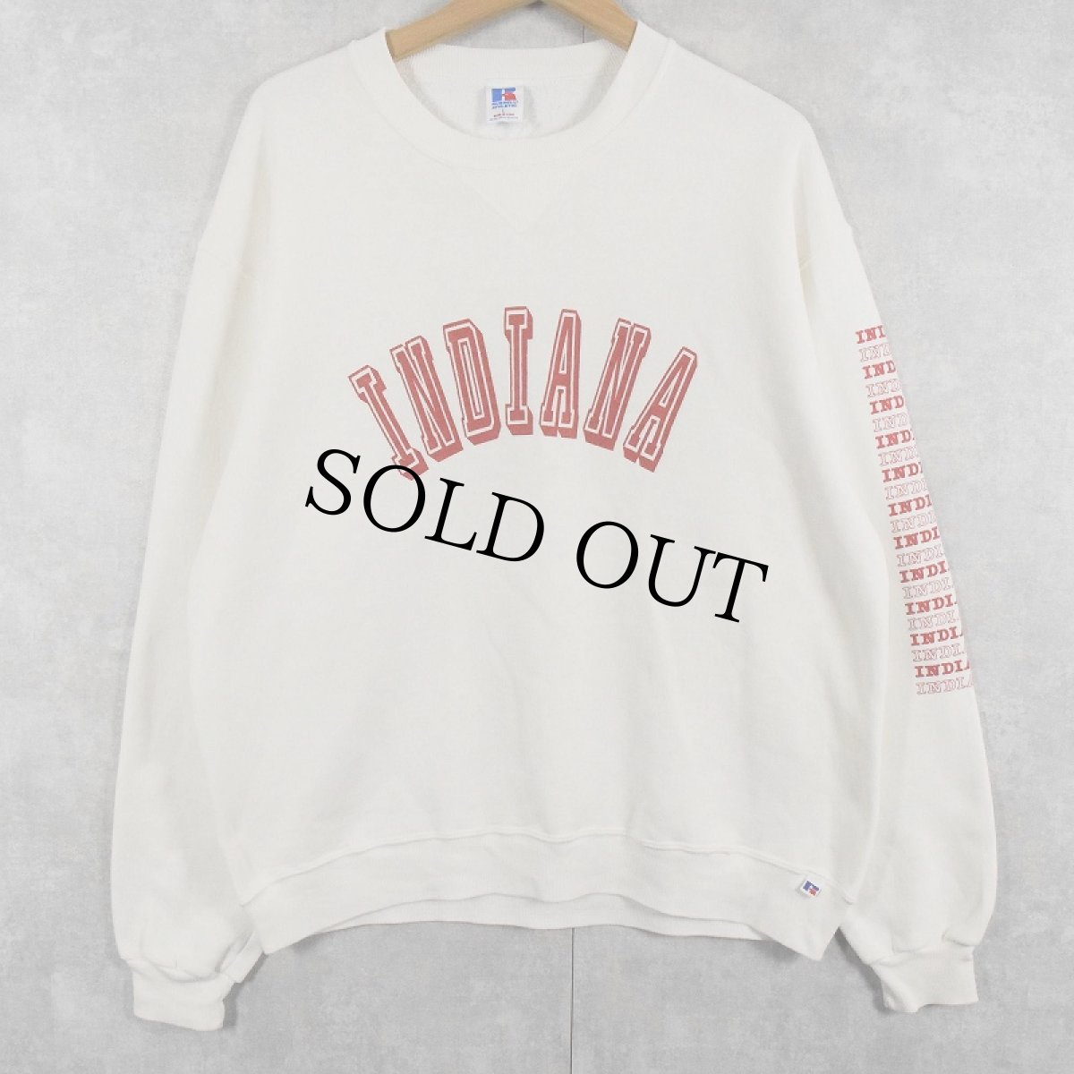 画像1: 80's RUSSELL ATHLETIC USA製 "INDIANA" 前V プリントスウェット L (1)