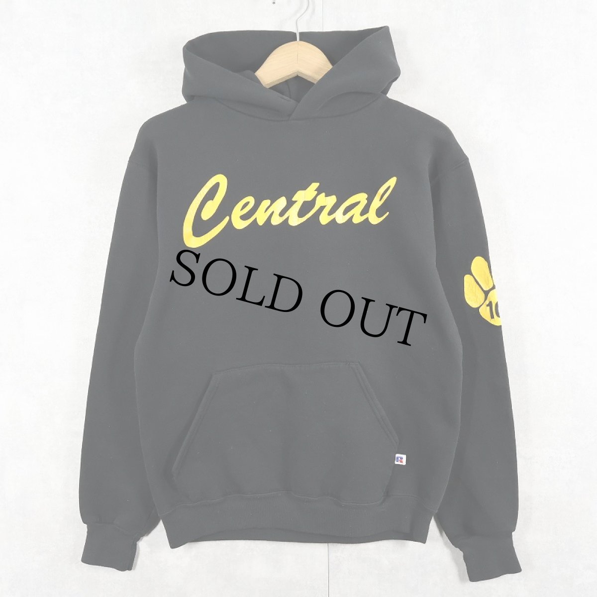 画像1: 80's RUSSELL ATLETIC USA製 "Central" プリントスウェットフーディー BLACK M (1)