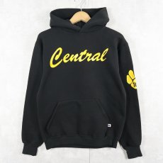 画像1: 80's RUSSELL ATLETIC USA製 "Central" プリントスウェットフーディー BLACK M (1)