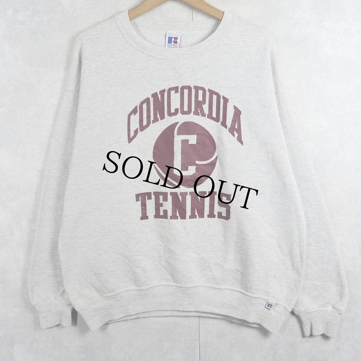 画像1: 90's RUSSELL ATHLETIC USA製 "CONCORDIA TENNIS" 前V プリントスウェット XL (1)