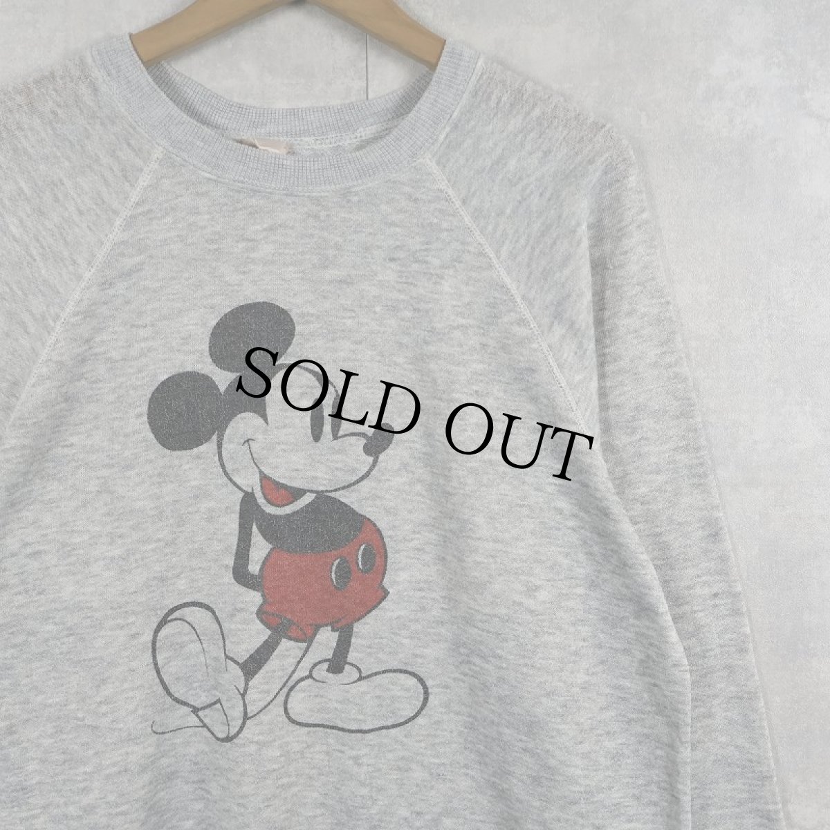 画像1: 80's Disney MICKEY MOUSE 白靴ミッキー キャラクタープリントラグランスウェット (1)
