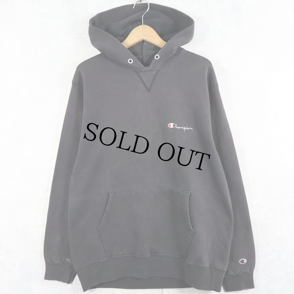 画像1: 90's Champion USA製 青刺繍タグ 後期 ロゴ刺繍 スウェットフーディー BLACK XL (1)