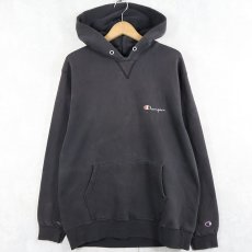 画像1: 90's Champion USA製 青刺繍タグ 後期 ロゴ刺繍 スウェットフーディー BLACK XL (1)