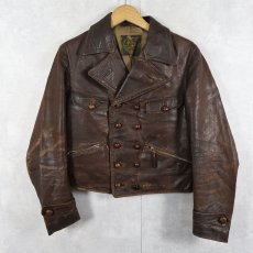 画像1: 〜40's German Vintage コの字エンド レザーモーターサイクルジャケット SIZE48 (1)