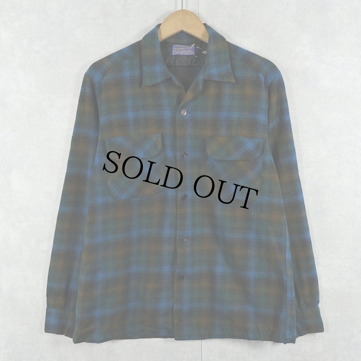 画像1: 60's PENDLETON オンブレーチェック柄 ウールオープンカラーシャツ M (1)