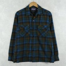 画像1: 60's PENDLETON オンブレーチェック柄 ウールオープンカラーシャツ M (1)