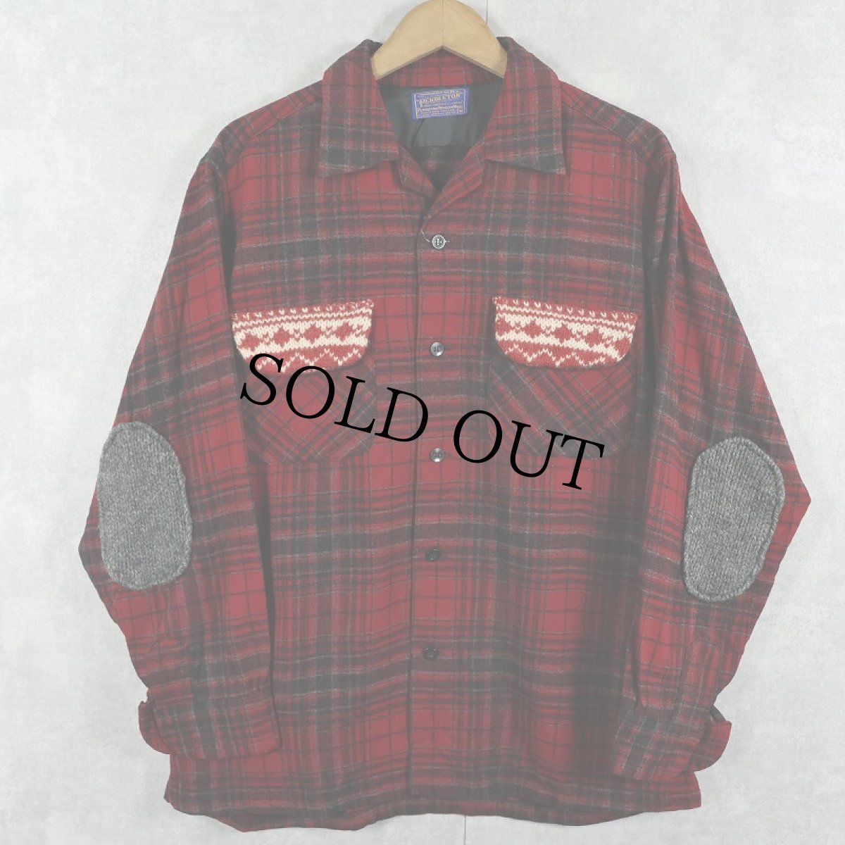 画像1: 60's PENDLETON チェック柄 ニット切り替え ウールオープンカラーシャツ M (1)