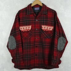 画像1: 60's PENDLETON チェック柄 ニット切り替え ウールオープンカラーシャツ M (1)
