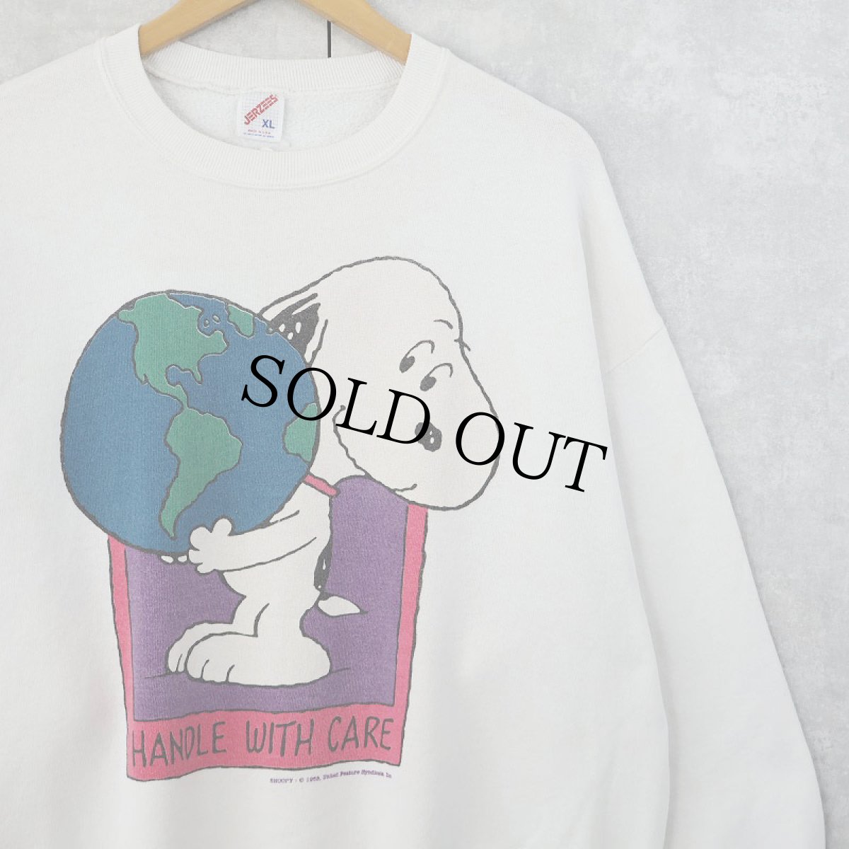 画像1: 90's SNOOPY USA製 "HAND WITH CARE" キャラクタープリントスウェット XL (1)