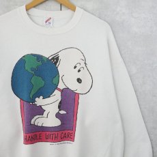 画像1: 90's SNOOPY USA製 "HAND WITH CARE" キャラクタープリントスウェット XL (1)