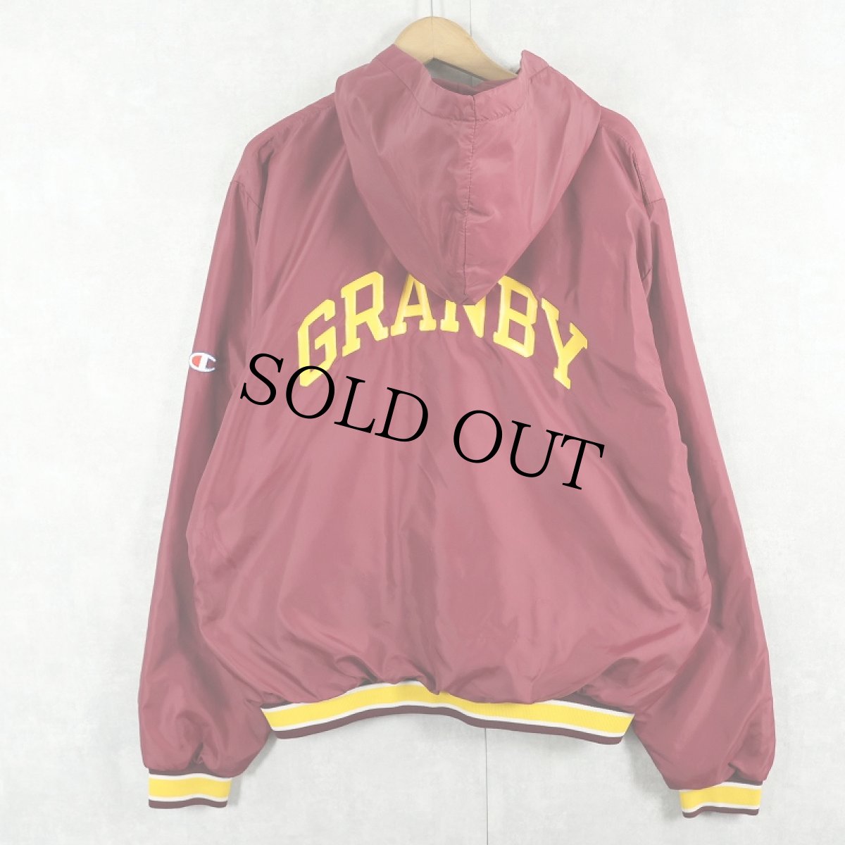 画像2: 80〜90's Champion USA製 青刺繍タグ "BEARS" ウイングフットプリント ハーフジップ ナイロンフーディー L (2)