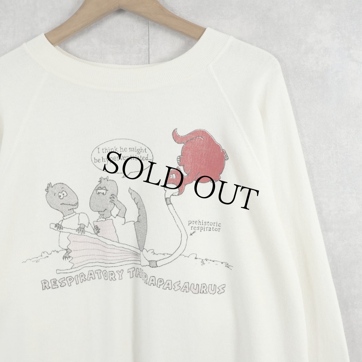 画像1: 80's USA製 "RESPIRATORY THERAPASAURUS" 恐竜プリントスウェット XL (1)