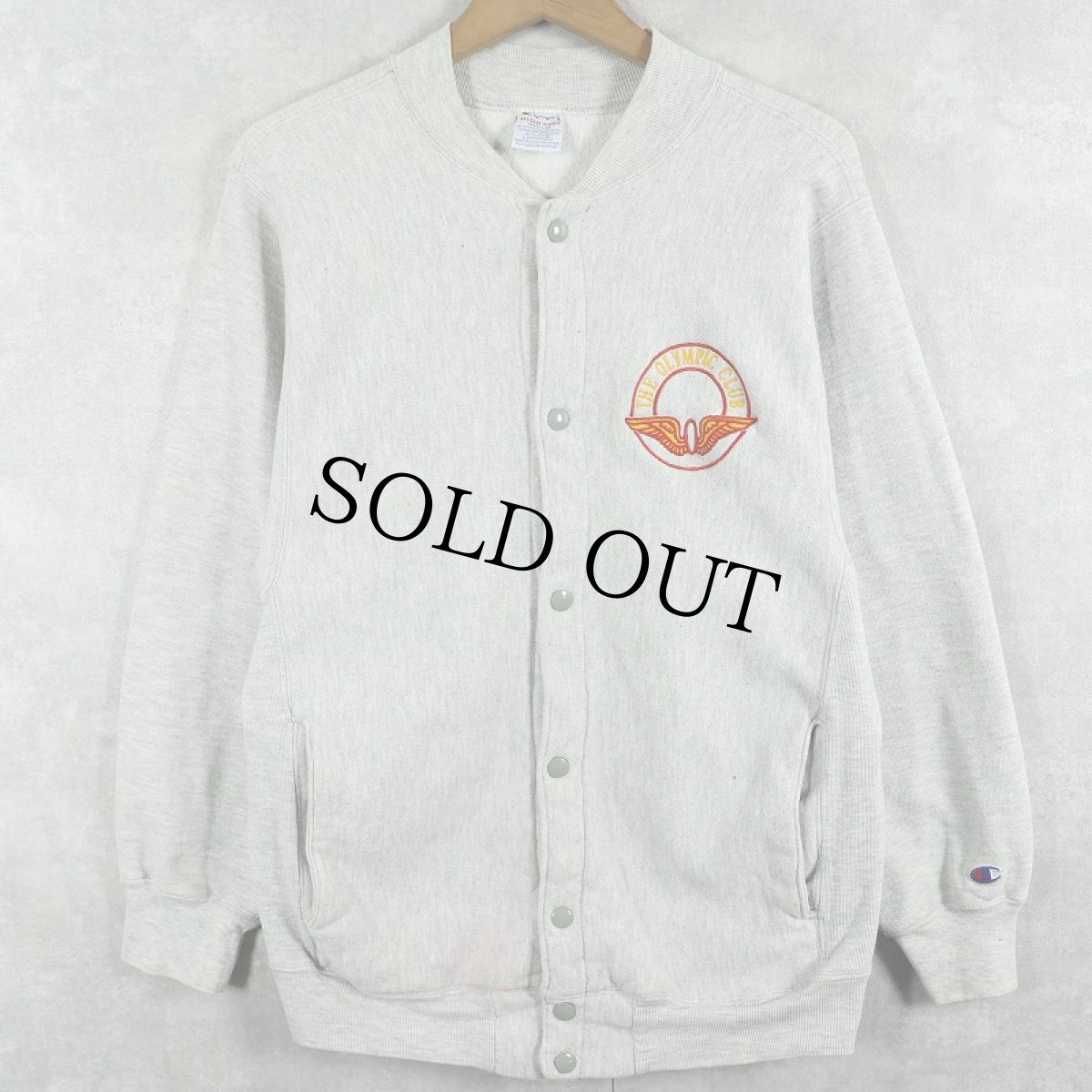 画像1: 90's Champion REVERSE WEAVE USA製 "THE OLYMPIC CLUB" 刺繍 スウェットスナップカーディガン M (1)