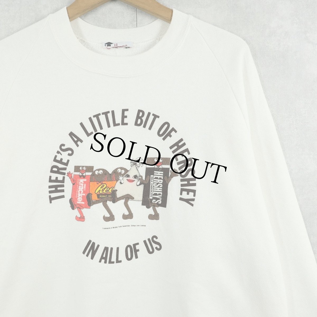 画像1: 80〜90's HERSHEY'S "THERE'S A LITTLE BIT OF HERSHEY..." お菓子企業 キャラクタープリントラグランスウェット (1)