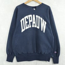 画像1: 90's Champion REVERSE WEAVE "DEPAUW" プリントスウェット NAVY L (1)