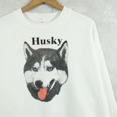 画像1: 90's USA製 "Husky" 犬プリントスウェット XL (1)