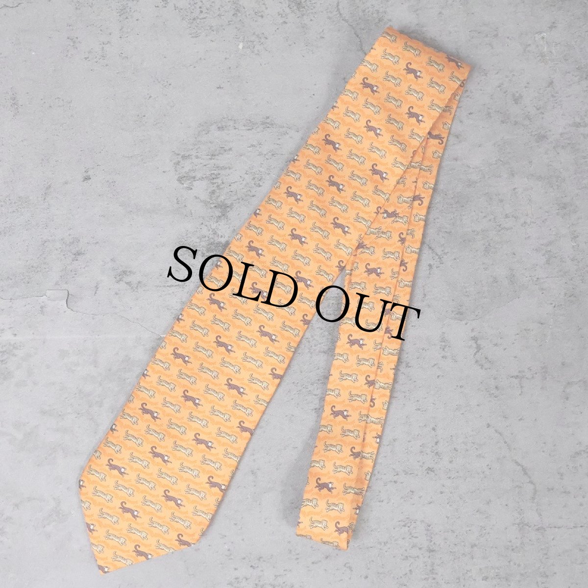 画像1: HERMES FRANCE製 虎×サル シルクネクタイ (1)