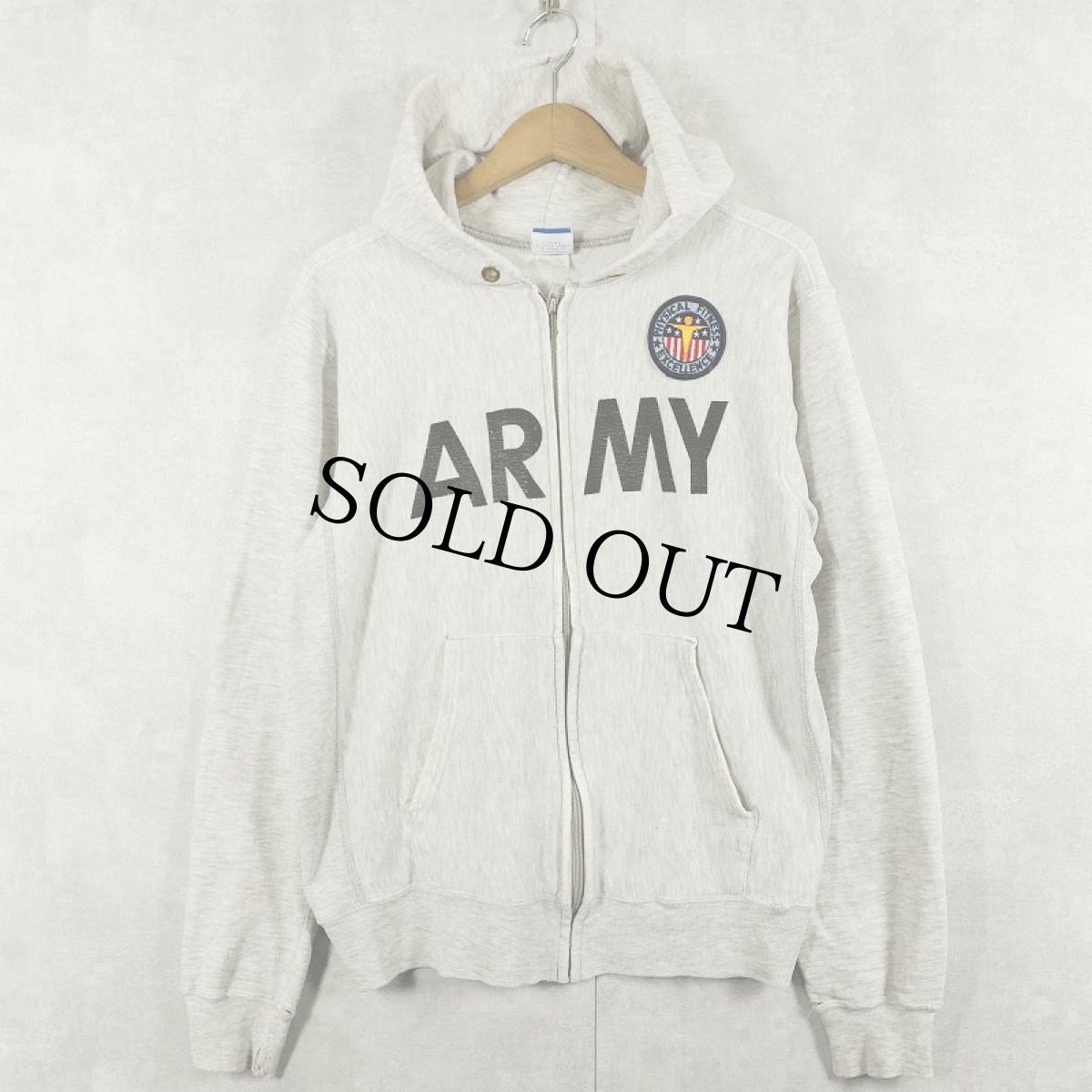 画像1: 80〜90's Champion 青刺繍タグ 中期 USA製 "ARMY" ワッペン付き スウェットジップパーカー M (1)