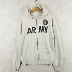 画像1: 80's Champion 青刺繍タグ 前期 USA製 "ARMY" ワッペン付き スウェットジップパーカー M (1)