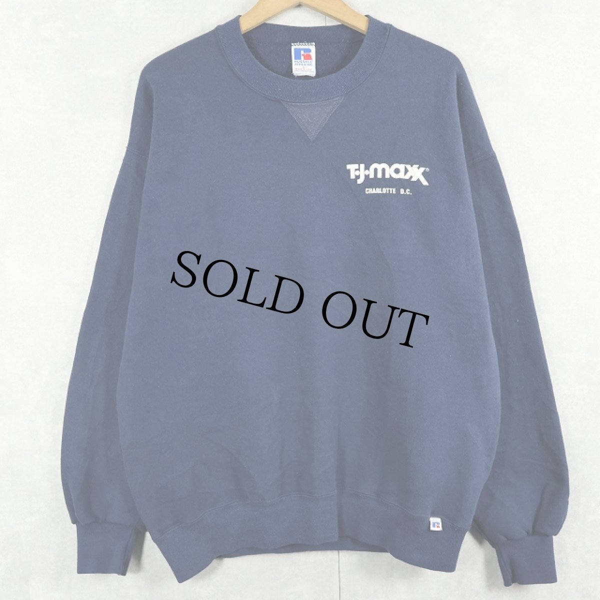 画像1: 90's〜 RUSSELL ATHLETIC USA製 前V プリントスウェット NAVY L (1)