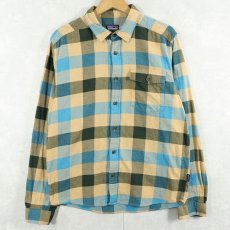 画像1: Patagonia ブロックチェック柄 猫目ボタンライトネルシャツ S (1)