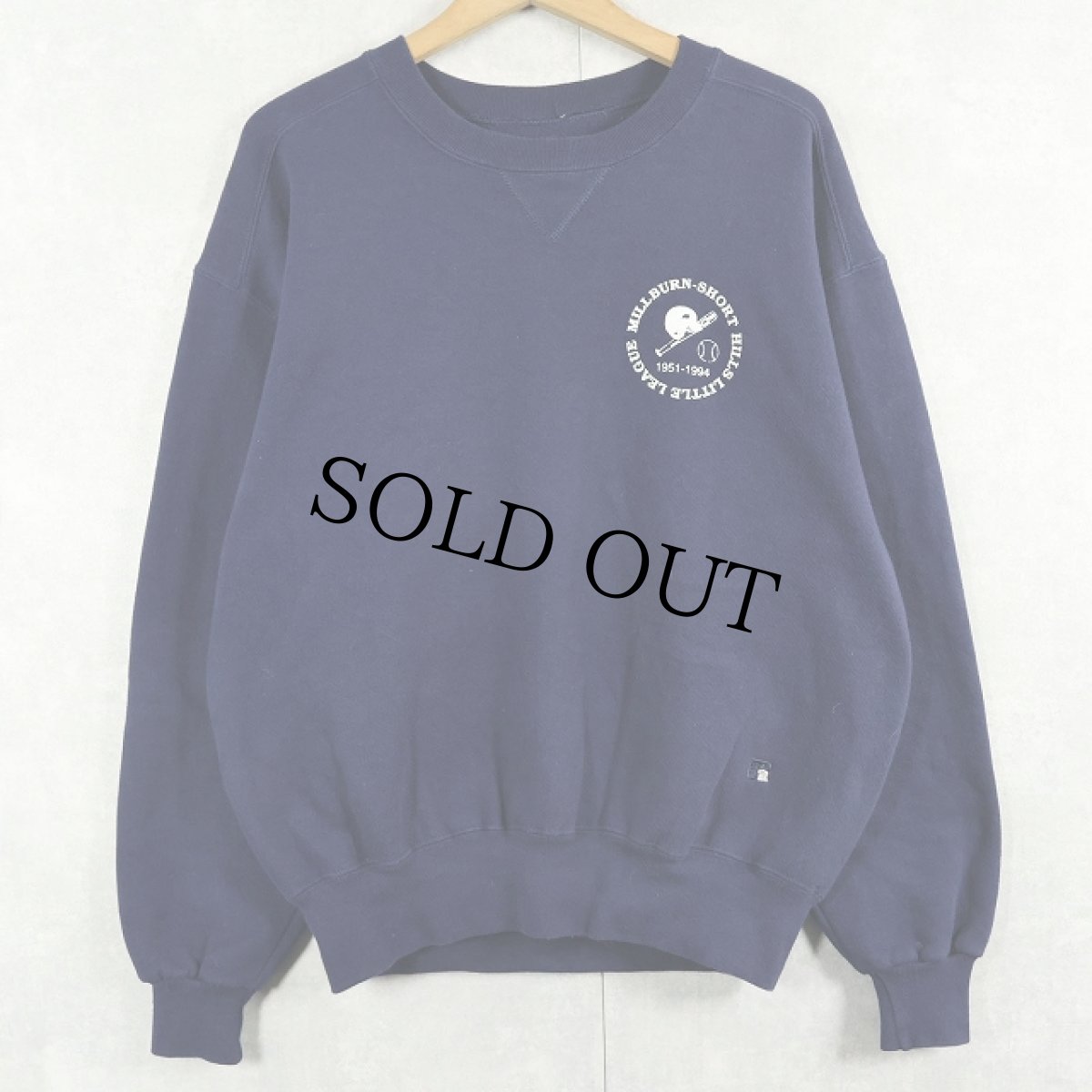 画像1: 90's RUSSELL ATHLETIC USA製 "HIGH COTTON" 前V プリントスウェット NAVY M (1)