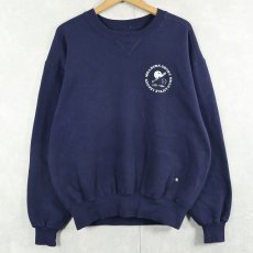 画像1: 90's RUSSELL ATHLETIC USA製 "HIGH COTTON" 前V プリントスウェット NAVY M (1)
